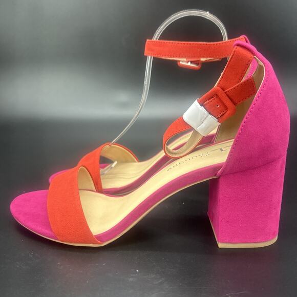 CL by Laundry Jody Womens 8.5M Orange Hot Pink Suede Block Heel Open Toe Strappy - Picture 2 of 11
